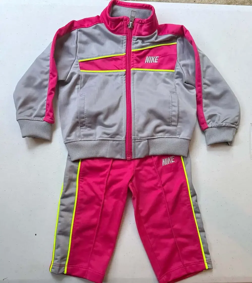 Nike Toddler Girls 12M Pink and Grey Tricot Full Zip Track Suit Set
